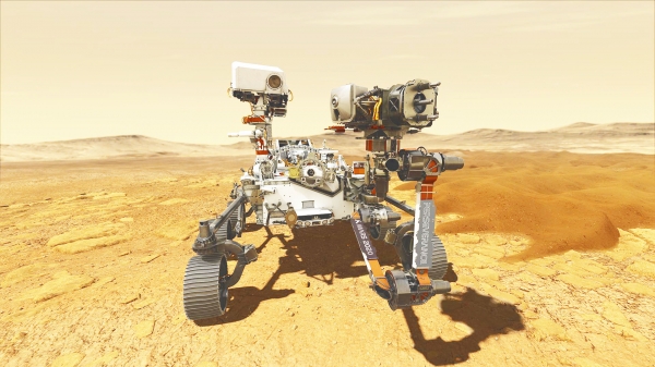 ▲Illustration of NASA’s Perseverance rover operating on Mars / NASA