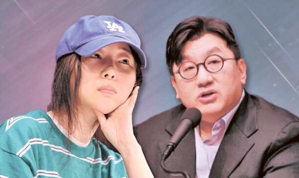 ▲경영권 문제로 갈등을 빚고 있는 어도어 민희진 대표(좌)와 하이브 방시혁 의장 (출처: 연합뉴스)